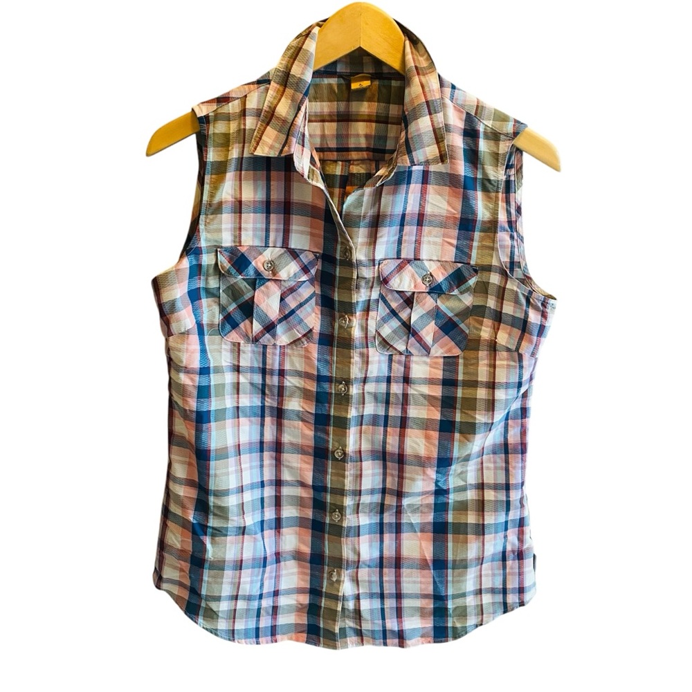 Eddie Bauer Multicolored Plaid Sleeveless Button-Down Shirt